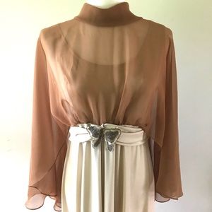 Vintage Tan and Beige Flowy Gown